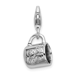 Sterling Silver Polished 3-D Baby Cup Bracelet Charm with Fancy Lobster Clasp